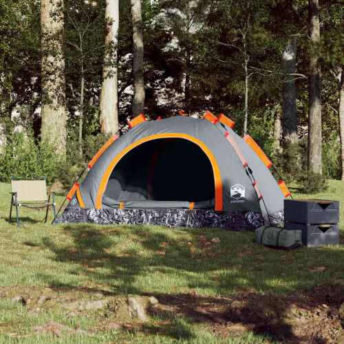 Berkfield Camping Tent 4-Person Grey and Orange Quick Release 2
