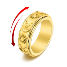 Gold Sun Star Moon Fidget Spinner Ring Size 6 Titanium Steel Anxiety Ring for Women Stress Relief