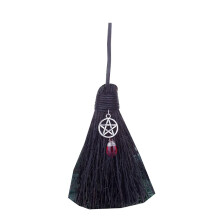 Mini Witch Broom Pendant with Faux Crystal Accent, Wicca Altar Besom Car Charm Halloween Decoration