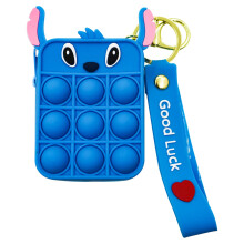 Fidget Pop Purse for Girls Kids, Soft Silicone Bubble Pop It Coin Purse, 2 in 1 Design Blue