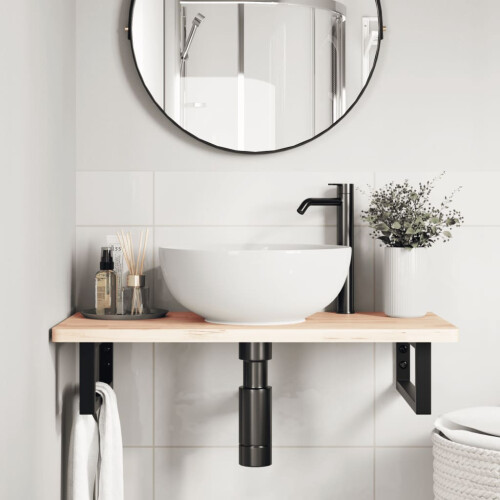 Berkfield Shelf Brackets for Washbasin 2 pcs Black Rectangular Steel 2