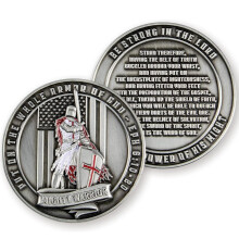 Full Armor of God Coin Matte Silver Christian Challenge Coin with Templar Knight Artwork and Inspirational Verse