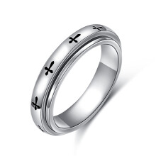 Sterling Silver Cross Fidget Ring Size 8, Movable Band Spinner Ring for Anxiety Relief Adults