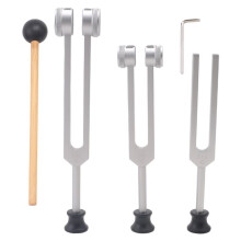 Lot de 4 Diapasons (128 Hz, 256 Hz, 512 Hz) avec Marteau Ă Diapason pour Outil de Vibration Sonore avec Base, Argent