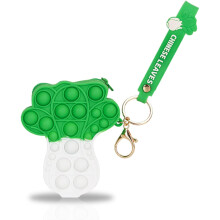 Pop It Coin Purse and Fidget Keychain Wallet, Durable Silicone Bubble Pouch for Girls Kids Women (Cabbage)