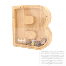 Wooden Piggy Bank Letter Design Alphabet Savings Box for Kids and Adults Gift Decor