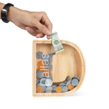 Wooden Letter Piggy Bank D with Custom Name Design, Visible Coin Storage, Gift for Kids