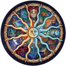 Zodiac Round Jigsaw Puzzle 1000 Pieces for Adults, Constellation Artwork Circular Challenge Wall Art