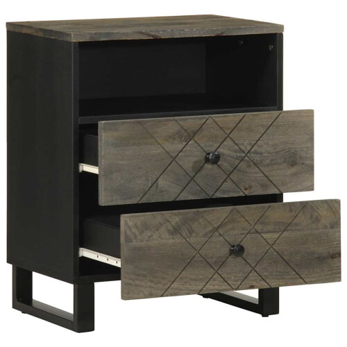 Berkfield Bedside Cabinet Black 50x33x62 cm Solid Wood Mango 1