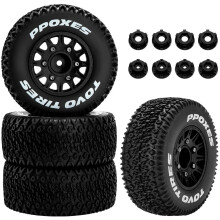 RC Truck Wheels and Tires 1/10 Scale Black Off‑Road Set, 12mm 14mm 17mm Hex, Durable Rubber Grip