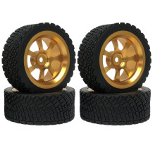 1/10 RC Car Wheels and Rally Tires 65mm Rubber Alloy Rims Durable Racing Performance Gold