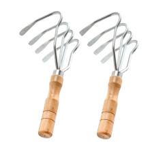 2Pcs Stainless Steel Clam Rake with Ergonomic Wooden Grip for Beach Shell Digging and Easy Soil Penetration