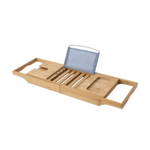 Extendable Bathtub Tray with Wine Glass Holder, Book Rack and Phone Slot – Adjustable Bath Caddy Organizer