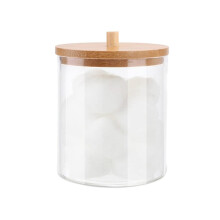 Clear Apothecary Jar with Bamboo Lid, Cotton Swab and Cotton Ball Dispenser for Bathroom Vanity Storage
