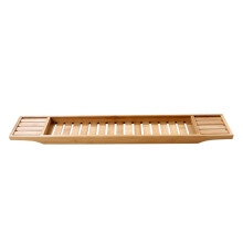 Adjustable Wooden Bathtub Caddy Tray with Wine Glass Holder and Water‑Resistant Rack Organizer