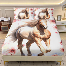 Twin XL Horse Fitted Sheet Set for Girls, Pink Floral Bedding 3 Piece, Easy Care DormReady Style