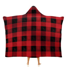 Red and Black Buffalo Plaid Hooded Blanket, Soft Flannel Wearable Throw for Adults, Large 60x80 Warm All‑Season Comfort