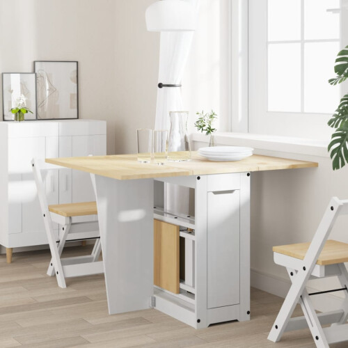Berkfield Butterfly Dining Table Foldable Corona White Solid Wood Pine 2