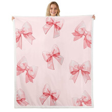 Coral Pink Sherpa Throw Blanket 40x50 for Girls Soft Fleece Kawaii Bow Princess Style Bed Decor