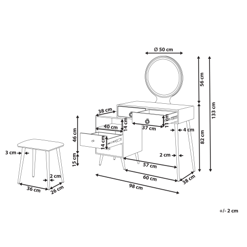 Beliani Dressing Table with Mirror and Stool YVES LED White 2