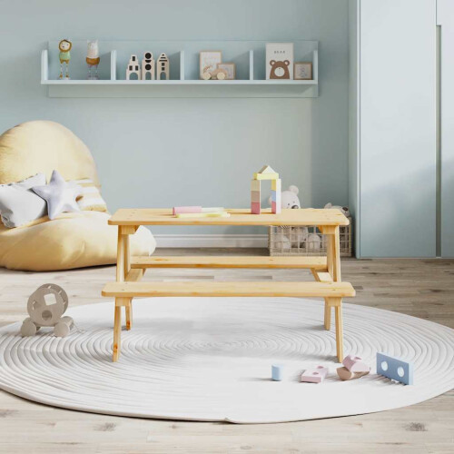 Berkfield Children's Table with Benches IRUN 90x79.5x50 cm Solid Wood 2