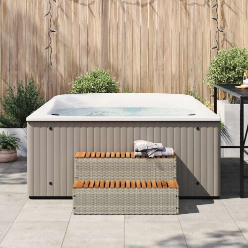 Berkfield Hot Tub Step Light Grey 100x50x50.5 cm Poly Rattan and Solid Acacia 2