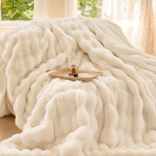 Faux Fur Throw Blanket Beige 79 x 91 Inches Soft Fuzzy Warm Plush Bunny Blanket for Adults Bedroom