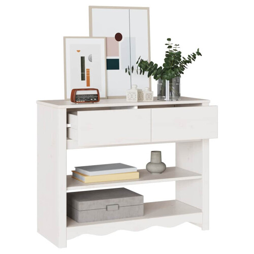 Berkfield Console Table Drammen White 89.5 x 37 x 73 cm Solid Pine Wood 2