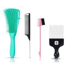 4Pcs Detangling Hair Brush Set for Natural Curly 3A to 4C Hair, Gentle Detangling Action, Green