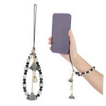 Beaded Phone Strap Lanyard with Chic Crystal Flower Design, Cute Durable Charm for Phones Keys Bags