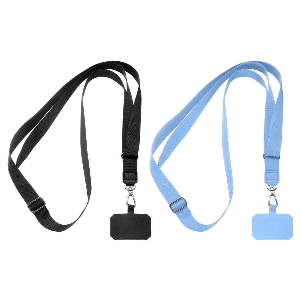 2Pcs Adjustable Crossbody Phone Lanyard Set, Hands Universal Smartphone Holder With 2 Patches, And Black/Light/Blue 9351714836876