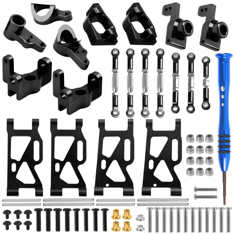 Aluminum Upgrade Parts Rc Car Metal Suspension Kit With Steering Knuckle And Tie Rod Set 1/14 For Wltoys 144001 Black 9045646628738