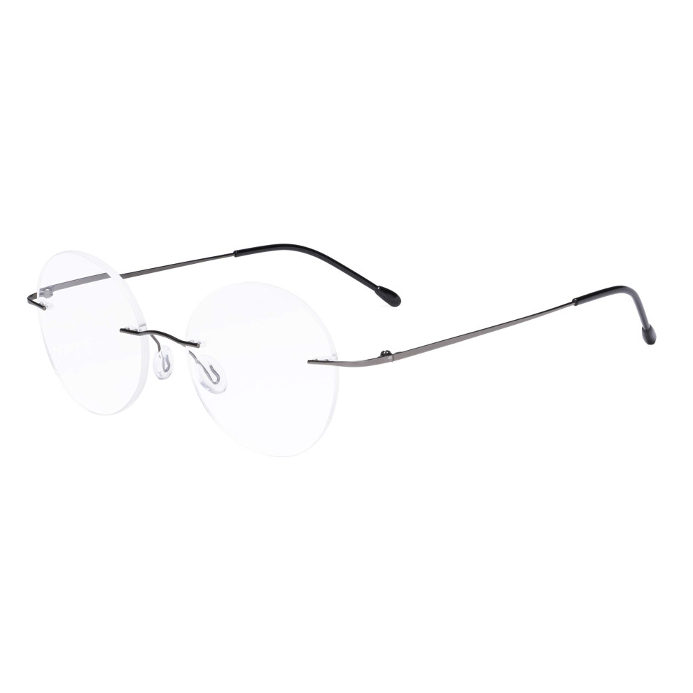 Rimless Reading Glasses +2.50 Gunmetal Round Lightweight Readers for Women and Men
