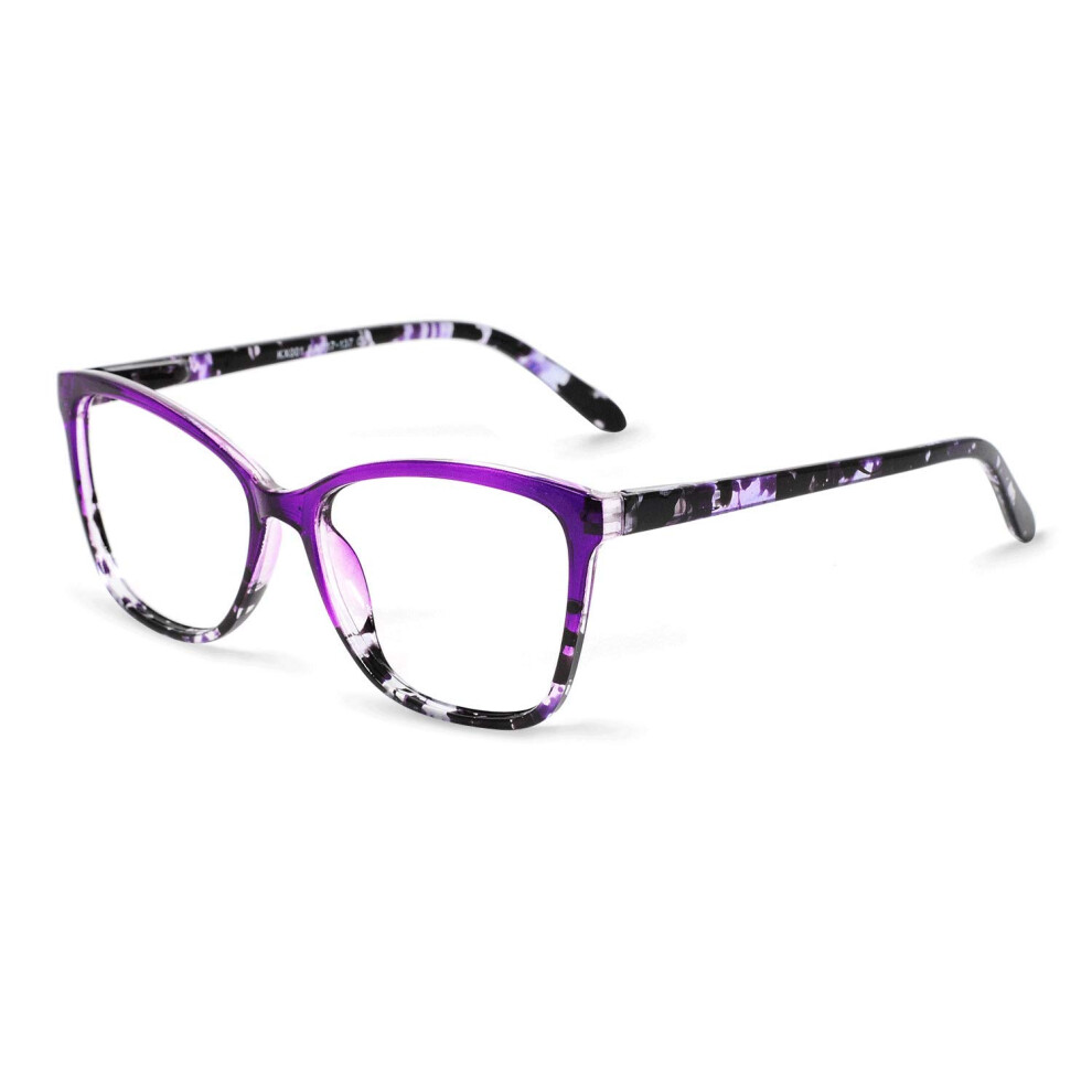 Progressive Multifocus Blue Light Blocking Reading Glasses for Women Square Frame +3.0 Purple Spring Hinges