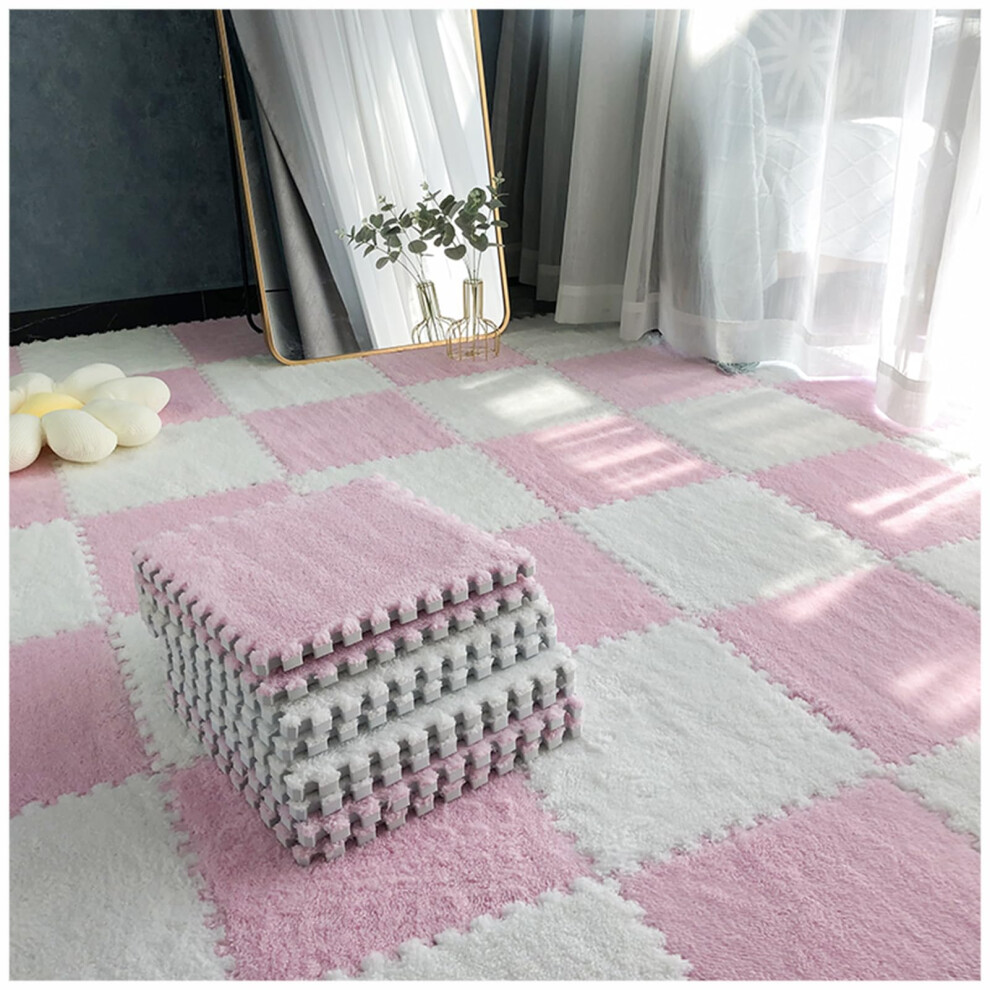 Soft Plush Foam Play Mats 10Pcs 24X24in And Interlocking Floor Tiles Nonslip Eva Base Pink/White