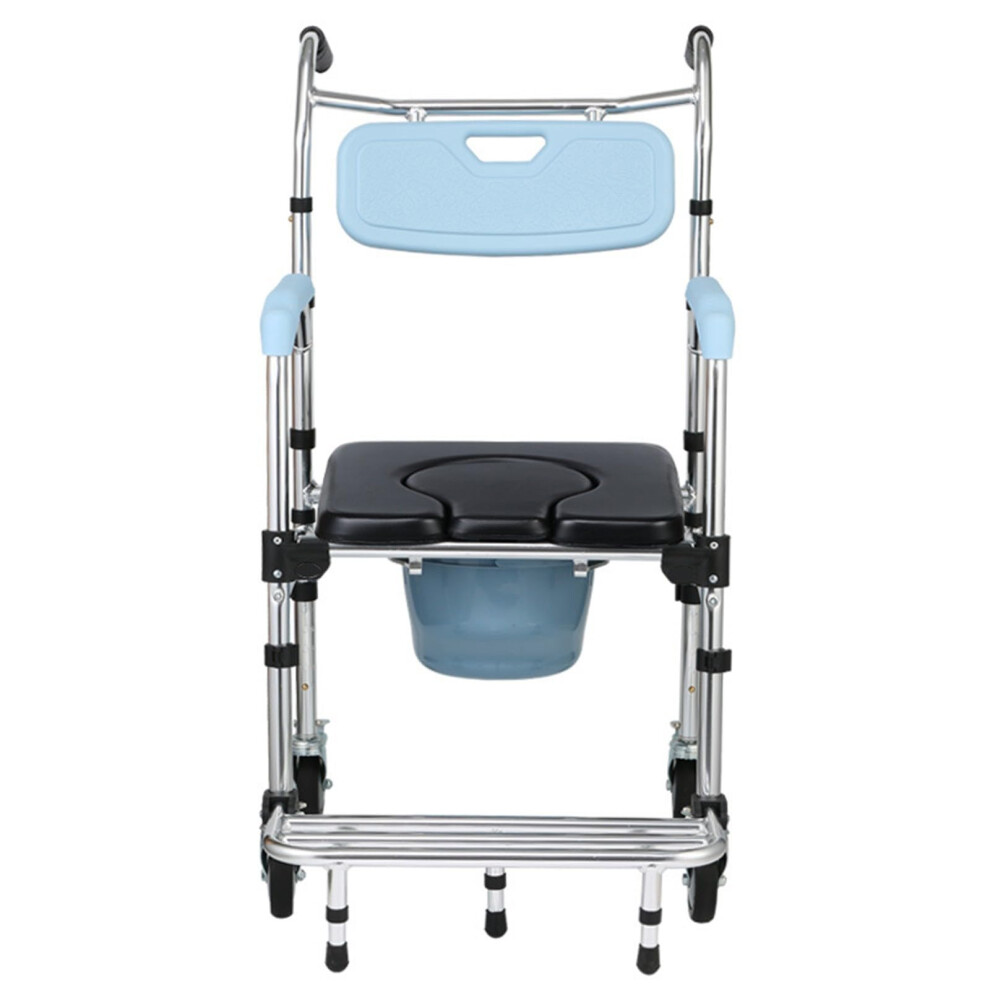 Portable Commode Chair for Elderly and Disabled, Aluminum Foldable Shower Wheelchair with 360 Silent Wheels, Adjustable Height and Padded Seat