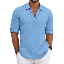 Classic Shirts Mens Linen Long Sleeve Button- Lapel Shirts Casual Summer Beach Shirt Sky XXL