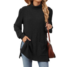 Long Sleeve Shirts for Women High Neck Casual Tunic Tops Black XL