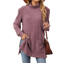 Long Sleeve Shirts for Women High Neck Casual Tunic Tops Red XL