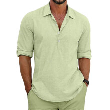 Classic Shirts Mens Linen Long Sleeve Button- Lapel Shirts Casual Summer Beach Shirt Light Green M