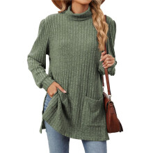 Long Sleeve Shirts for Women High Neck Casual Tunic Tops Army Green S