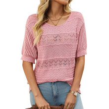Womens Short Sleeve Sweaters Summer Round Neck Pullover Sweater Crochet Tops M
