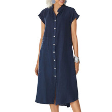 Relaxed Linen Midi Shirt Dress Navy XXL