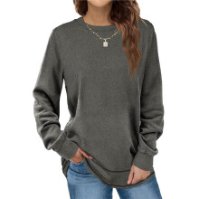Casual Crewneck Sweatshirts for Women Long Sleeve Loose Fit Pollover Comfy Fleece Warm Fall Fashion Tops Outfits Grey S