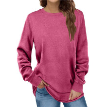 Casual Crewneck Sweatshirts for Women Long Sleeve Loose Fit Pollover Comfy Fleece Warm Fall Fashion Tops Outfits Red S