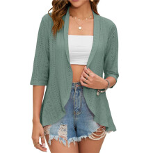 Summer Cardigan for Women Spring Netted Knit Ruffle Half Sleeve Cover Ups Dark Green XXL