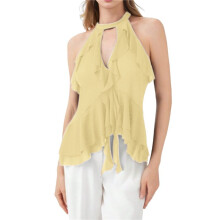 Women'S Halter Neck Ruffled Camisole Yellow S