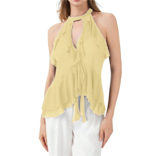 Women'S Halter Neck Ruffled Camisole Yellow S