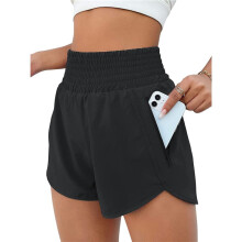 Women'S Athletic Shorts High Waisted Running Shorts Pocket Sporty Short Gym Elastic Workout Shorts Black S