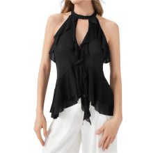 Women'S Halter Neck Ruffled Camisole Black S
